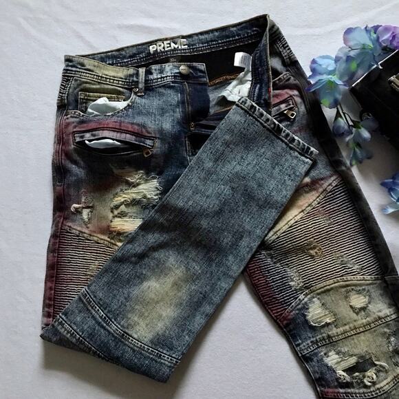 Preme NWOT Medium Wash Distressed Skinny Jeans Men 32 - Picture 5 of 11